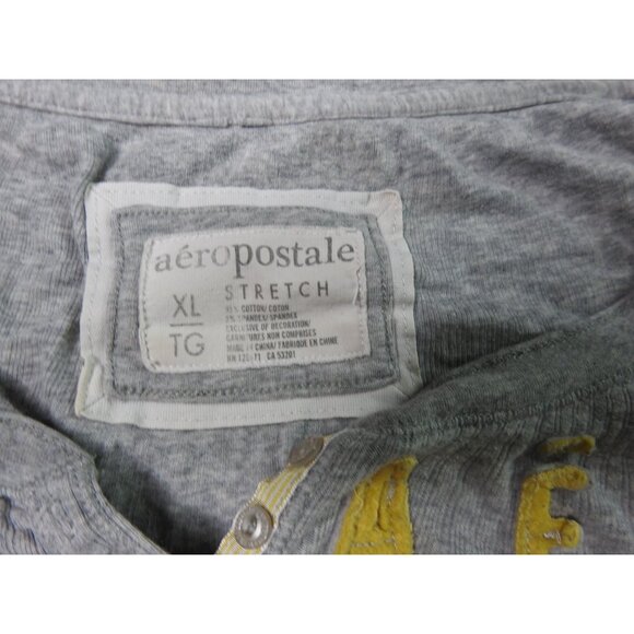 Aeropostale Women’s LS Henley Thermal Top Gray Size XL Stretch 1987 Graphic Y2K - Picture 2 of 6